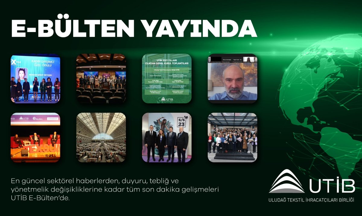 utibsosyal's tweet photo. 📢 UTİB E-Bülten yeni sayı yayında!
#Tekstil sektörü #ihracat ailemize yönelik güncel #haberler, #devletdestekleri, son dakika duyuruları, ülkelere yönelik tanıtım ve pazar fırsatları, #fuarlar, #online #etkinlik bilgilendirmeleri UTİB E-Bülten’de.
👉 https://t.co/fcarEGwrYl https://t.co/evAR3kpwMQ