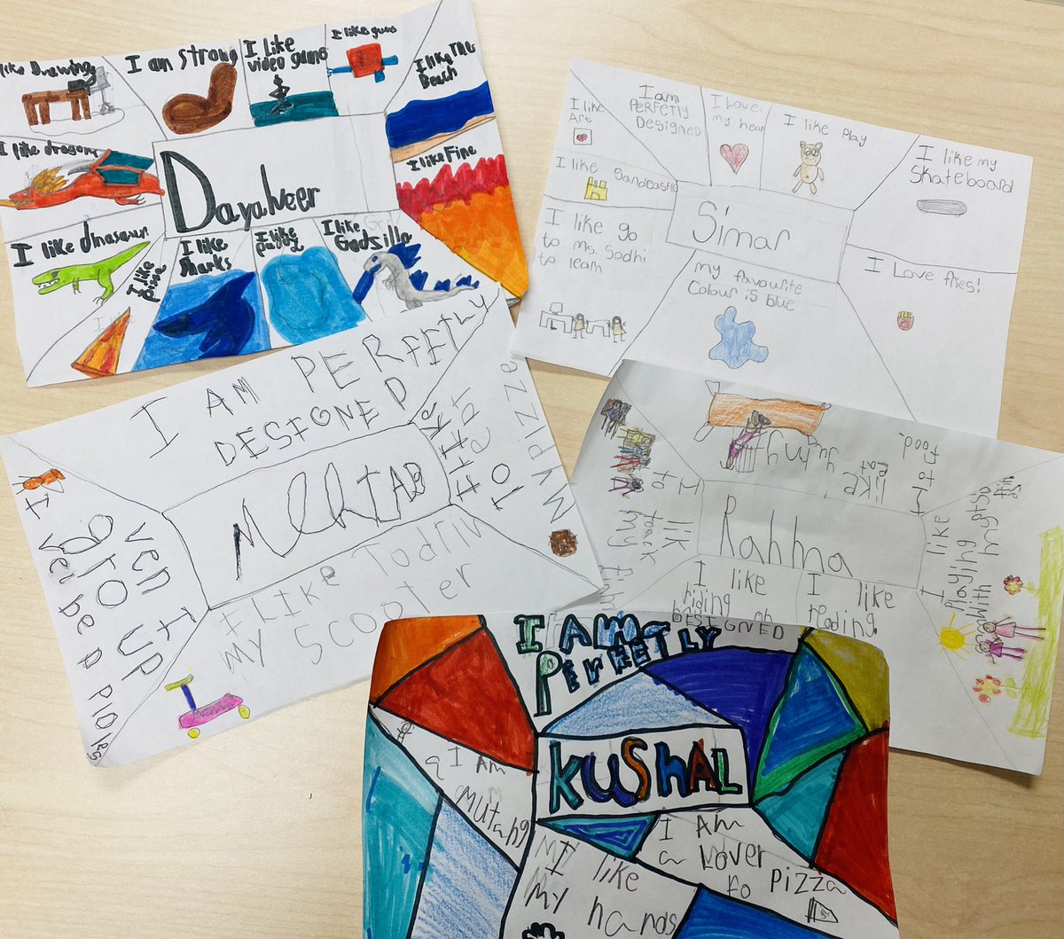 RSodhi15's tweet photo. We listened to a read aloud called ‘Lovely.’ After, we shared about ourselves and how we are perfectly designed in our own ways. We created #identitymaps to showcase who we are! 
.
#literacy #eml #identity #reading #esl #criticallyconscious #inclusive #barriers 
.
@MountRoyalPS https://t.co/qvg9ODKJbj