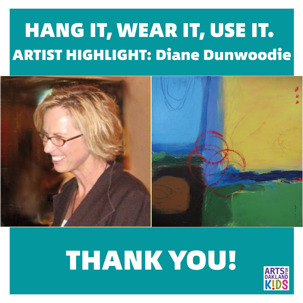 Diane Dunwoodie, a local abstract acrylic painter routinely donates her artwork to AOK’s Art Auctions &amp; most recently she gave 7 pieces for our March Art Auction, her generosity knows no bounds! Help us thank Diane for supporting Oakland's kids -> dianedunwoodie.com