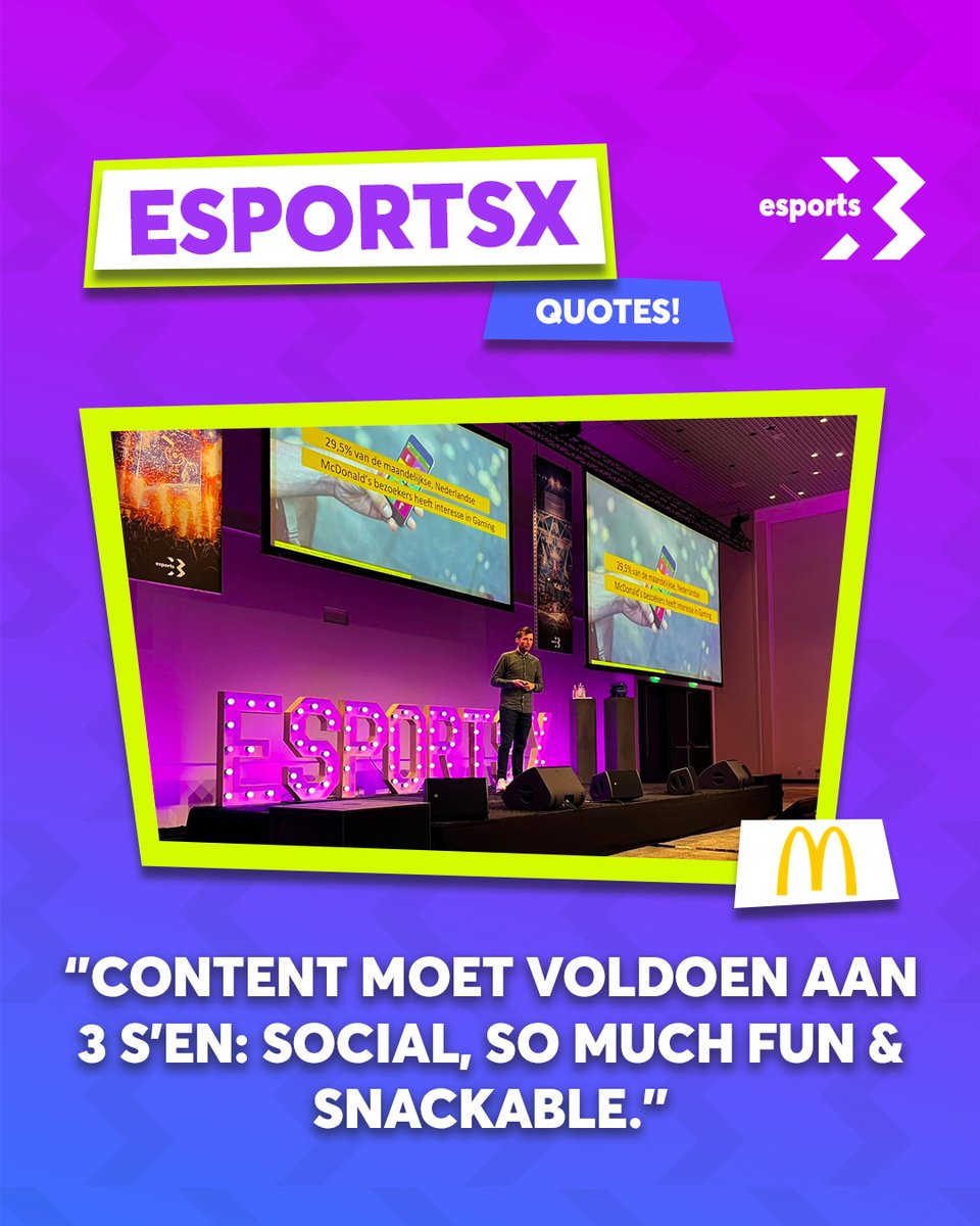 🗣 Quint Zieltjens (<a href="/McDonaldsNL/">McDonald's NL</a>) geeft praktische tips over content i.c.m. gamification binnen 's werelds grootste restaurantketen.

#EsportsX