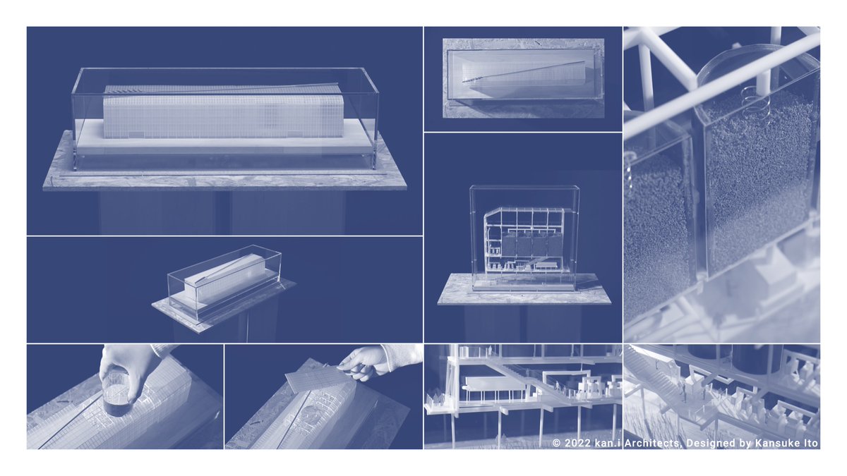 kan_architects's tweet photo. ⼩⻨産業を6次産業化する前例のない建築設計。

農業生産から製品販売までの全工程を全長180mの空間に集積する。⼤空間を成すためにCLTを用いた主要構造を設計。生産過程にて残される小麦藁は断熱材として外壁に取り⼊れる。学内展では設計過程における約100枚のスケッチを展示。
#かってに卒制展2022 https://t.co/96JcYqjdR3