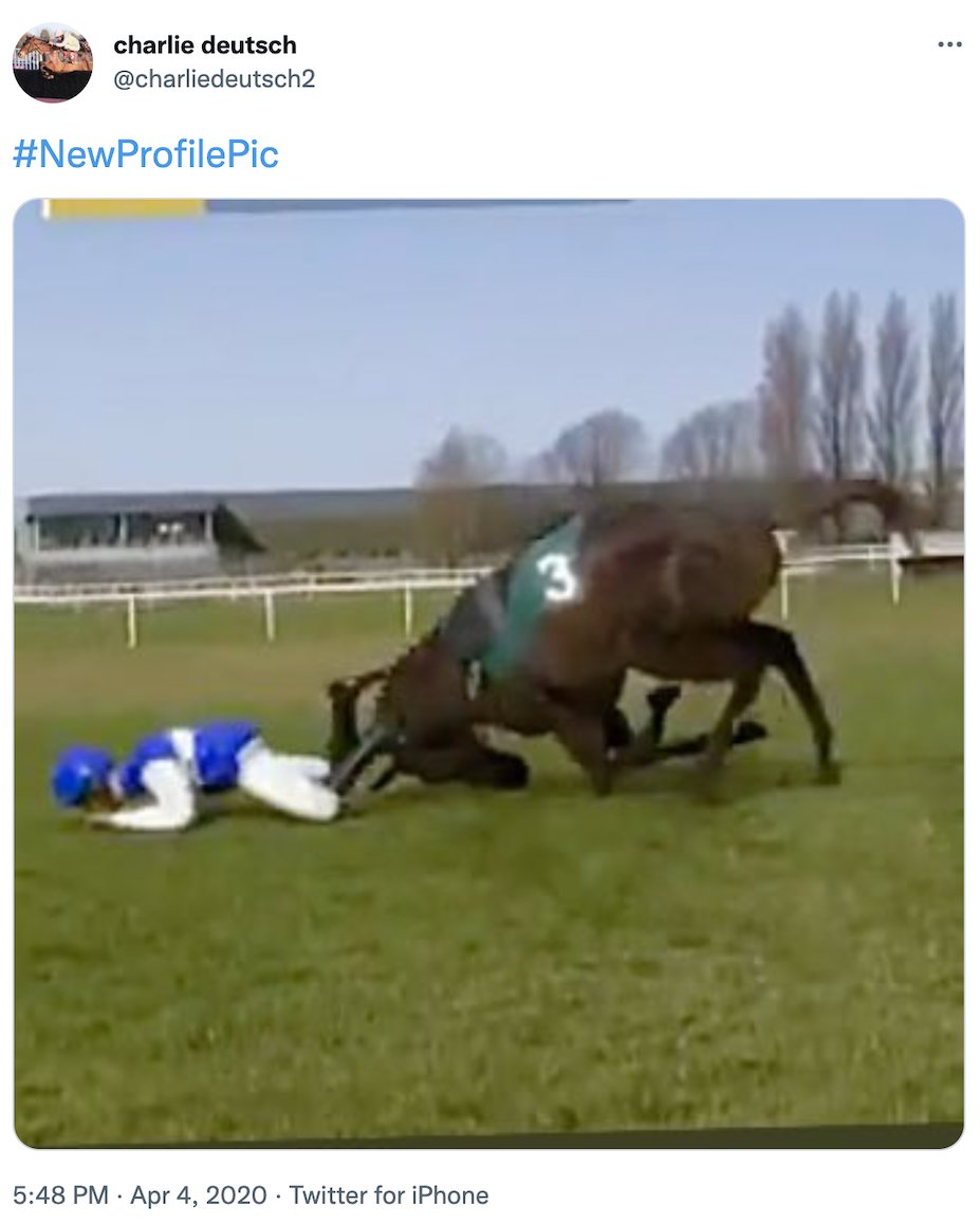 The Virtual Grand National 2022 (@thevirtualgn) on Twitter photo #ThrowbackThursday ... when Charlie Deutsch reacted to his horse falling in the Virtual Grand National 2020 π
<a href="/charliedeutsch2/">charlie deutsch</a>
#VGN22 #GrandNational #HorseRacing #ThrowbackThursday ... when Charlie Deutsch reacted to his horse falling in the Virtual Grand National 2020 π
<a href="/charliedeutsch2/">charlie deutsch</a>
#VGN22 #GrandNational #HorseRacing