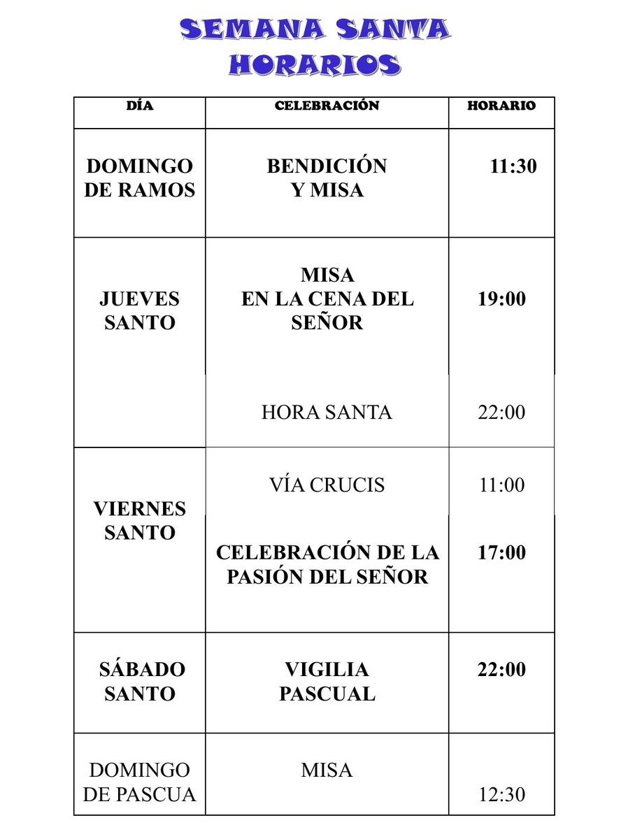Estos son los horarios de las celebraciones que tendrán lugar en nuestra #Parroquia para esta #SemanaSanta2022.
Os invitamos a todos/as a vivirla con la profundidad y devoción que merecen.
#ParroquiaSarriguren
#ParroquiaSantaEngracia
#SemanaSanta