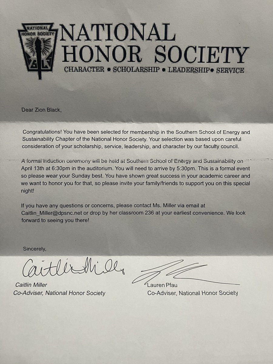 I am blessed to be selected to the Southern School of Energy and Sustainability Chapter of the National Honor Society! NHS means Character, Leadership, Scholarship, and Service!
@nhs_njhs <a href="/WRAcademy1/">Eli Sessoms</a> <a href="/DariusR08981516/">Darius Robinson</a>