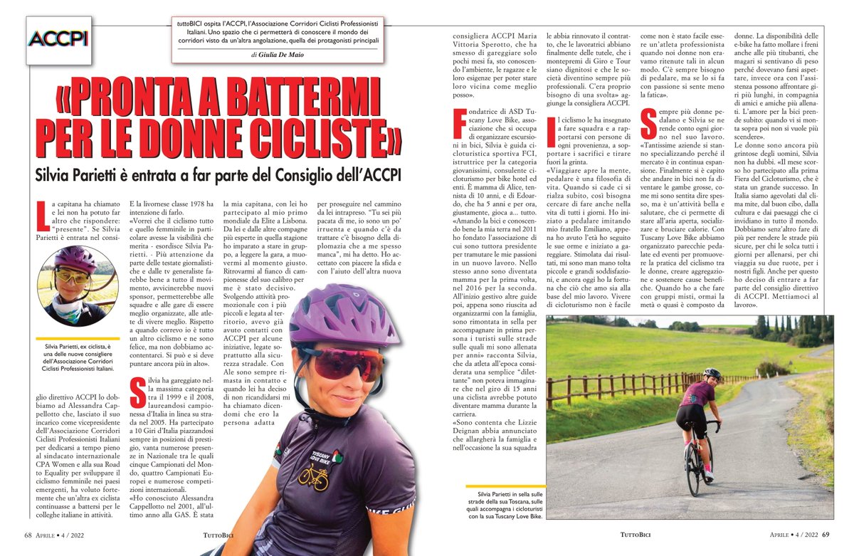 ACCPI1946's tweet photo. Con la rubrica di aprile conosciamo meglio Silvia #Parietti, ex ciclista che continua a pedalare per passione e lavoro🚴♀️Ha preso il testimone dalla sua "capitana" Alessandra #Cappellotto e con Maria Vittoria #Sperotto è già al lavoro per le associate e gli associati #ACCPI 💪🚴♂️🇮🇹 https://t.co/SmjHyZssnN