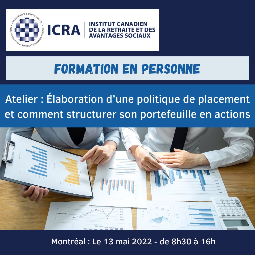 Organisée par l'ICRA Québec - une formations en personne !

Cette #formation  s’adresse aux personnes qui désirent vivre une expérience pratique d’élaboration de la politique de #placements et de la structure d’un #portefeuille en actions. lnkd.in/ehX5vrfM

#investissement