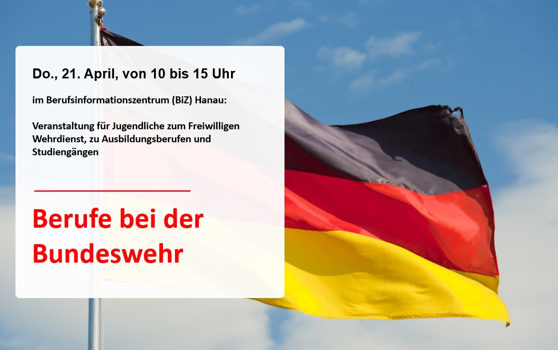 📢REMINDER: Informier dich im Hanauer #Berufsinformationszentrum beim Karriereberater der #Bundeswehr. Anmeldung: Mail an Hanau.BiZ@arbeitsagentur.de oder telefonisch 06181 672-666