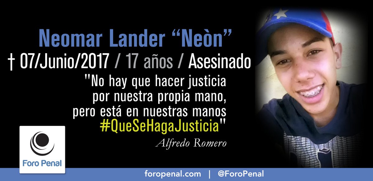 ForoPenal's tweet photo. #7Ab Hoy se cumplen 4 años y 10 meses de la muerte de Neomar Lander "Neón" el 07/06/2017.
No lo olvidemos. #QueSeHagaJusticia
- Foro Penal
Mas sobre el caso aquí: https://t.co/W7zPSv4MLz https://t.co/3meTcQXMET