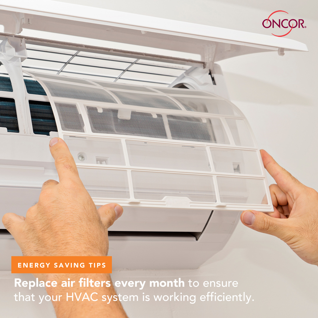 oncor's tweet image. When is the last time you changed your home or business' air filter? 🌬️ ☁️

Dirty or clogged air filters force your AC system to work harder for proper airflow, using extra energy and raising your energy costs.