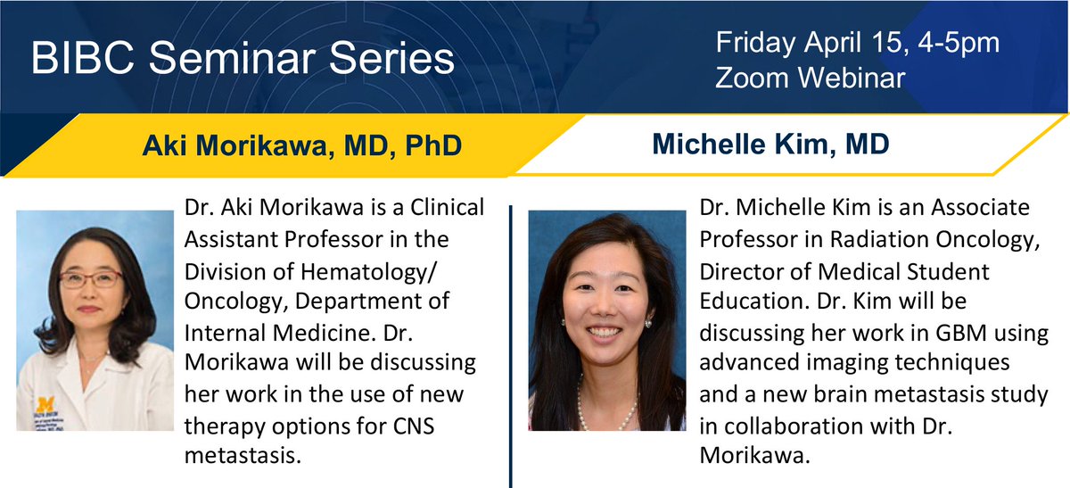KayleeSteen7's tweet photo. 🧠 #BioInnovationsInBrainCancer monthly seminars are back! Join us next Friday, April 15, 4-5pm ET with Dr. @MichelleMKimMD and Dr. Aki Morikawa

https://t.co/UaAAAUUSAp https://t.co/0Vvd8aoDID