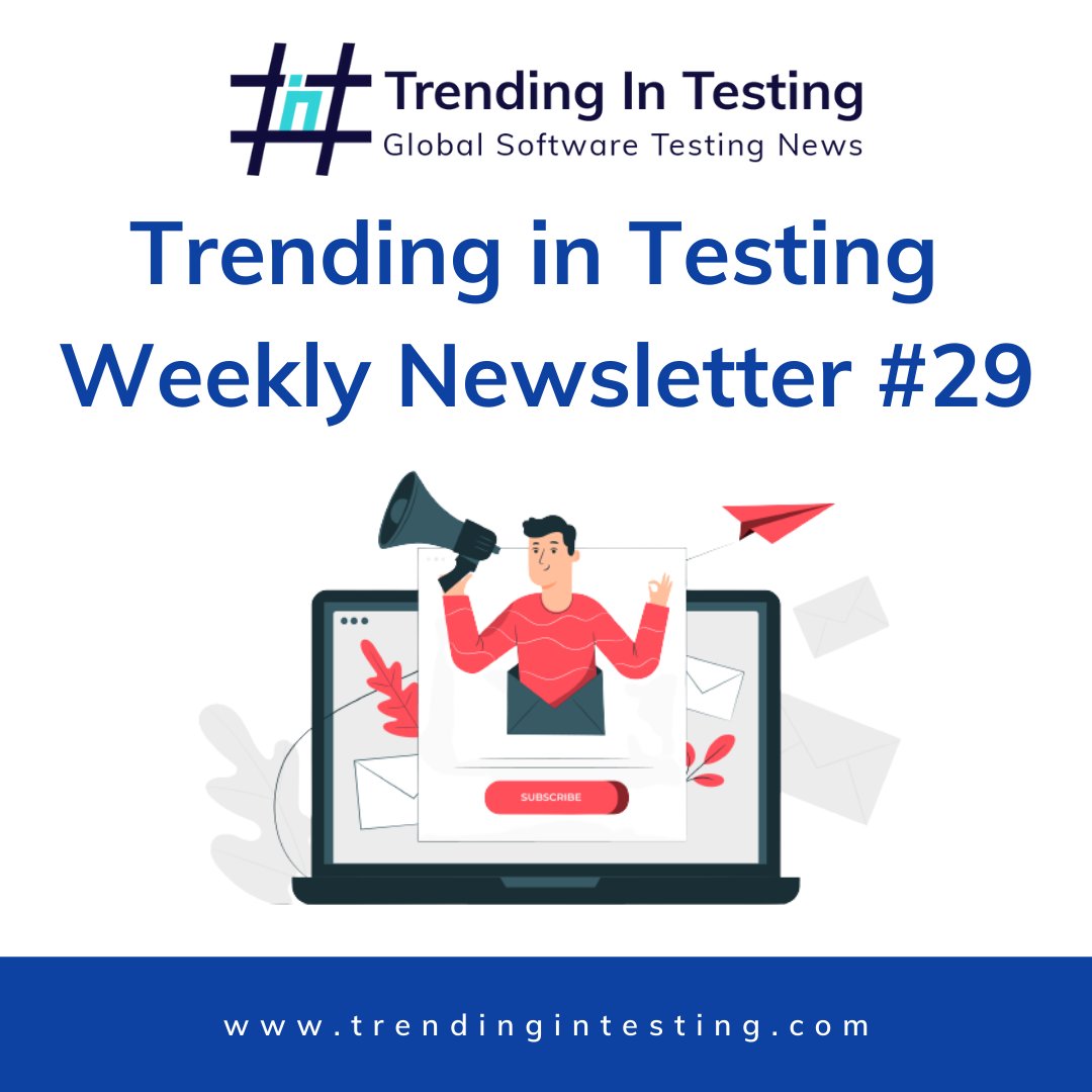TrendingTesting's tweet photo. Trending in Testing Weekly Newsletter's 29th edition is out!

Check: https://t.co/fpRqKyWKW5

Featuring: @hima_pujara, @Ironracer, @RamiroMillan, @CerberusTesting, @imlebin, @ashley_sand, @ar_arv1nd, @srini156, and more.

Follow @TrendingTesting. https://t.co/KA5wkLS2gR