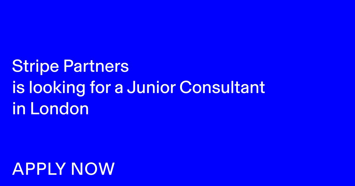We are looking for a bright, organised and enthusiastic #Junior #Consultant to help coordinate our multi-country #research projects.

If you think you, or someone you know, would be a good fit, find out more about the #role on our website.

stripepartners.com/job/junior-con…

#jobs