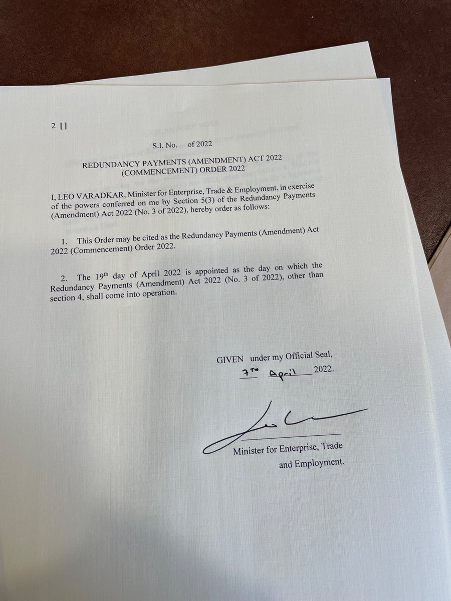 Signing laws this afternoon ✍️This one ensures that time spent on the Pandemic Unemployment Payment counts towards your redundancy payment if you’ve lost or lose your job