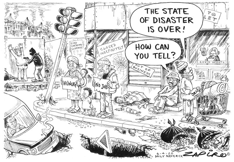 zapiro's tweet image. Zapiro&apos;s cartoon published @dailymaverick  (6 April 2022) on FYI #COVID19 @CyrilRamaphosa @PresidencyZA @MYANC  - zapiro.com/220406dm
