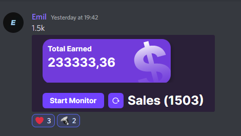 3 Members
4,126 Sales
€699,782.79 Turnover
(BotNet is £ hence conversion to €)

Like, retweet and tag a friend for a chance to win a free monthly key! 
❤️🔁🤵