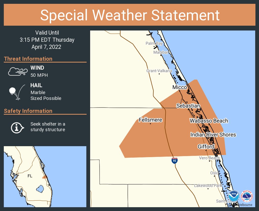 NWS Melbourne on Twitter "A special weather statement has been issued for Sebastian FL, Gifford