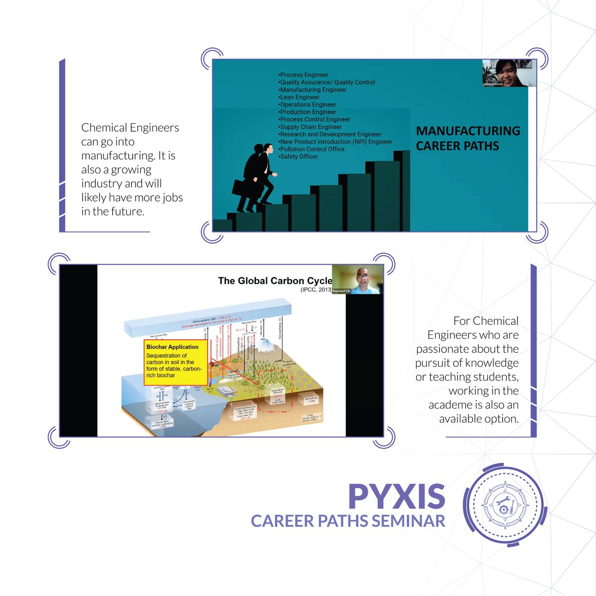 ChESSPH's tweet photo. Here is a short recap of yesterday's events during PYXIS: The Career Paths Seminar👷🔎 

We hope that you had a glimpse of what the chemical engineering life is truly like through the talks of our esteemed speakers! 

Thanks for coming! 

#ChESSPH2022 
#ChESSPH
#ChESSPHPyxis https://t.co/qjvqkmWYZu