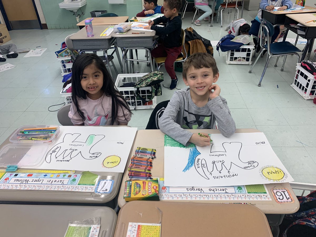 AlisonGibbons01's tweet photo. Dinosaurs and Landforms…what’s not to love? Also, our first day sitting in groups instead of rows was a huge success for these 1st grade scholars!  It was so nice to have the space to spread out, work together and have meaningful conversations! @missniss312 #chdreambuilders https://t.co/P3pBKMsJ3v
