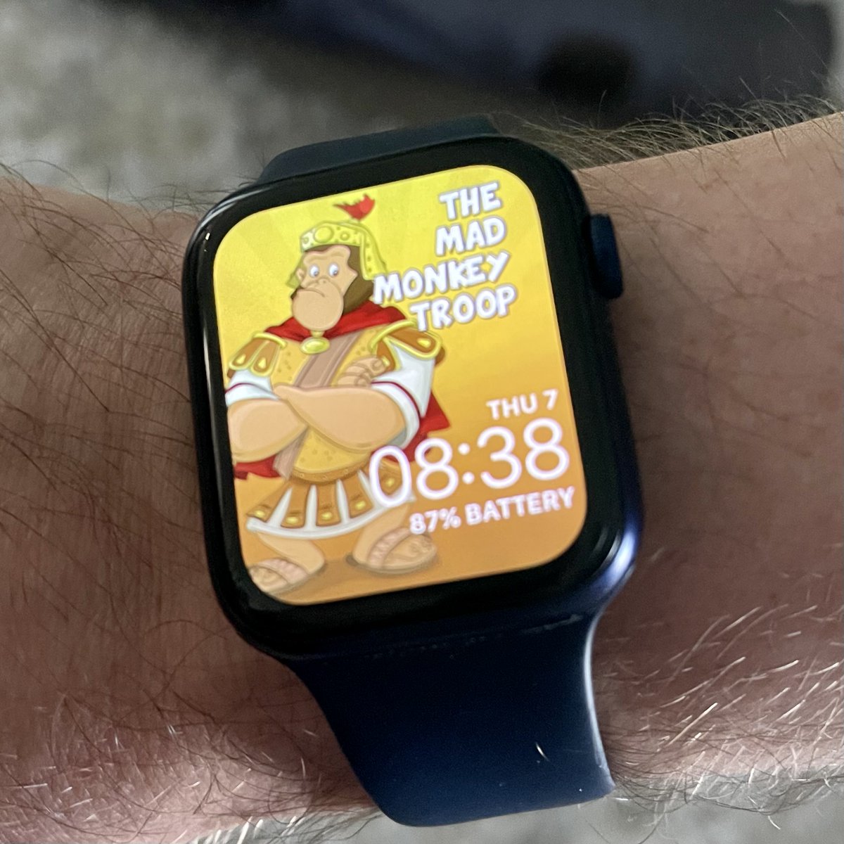 TMadMonkeyT's tweet photo. Thought I'd see how a couple of Hank/#TMMT images look on my watch... what do you think?🔥 Didn't realise you can tap the screen to swap them out.
#TheMadMonkeyTroop #NFTcommunity #daddaughterproject #familyfunNFT #NFTfamily https://t.co/1tGXnPcmds