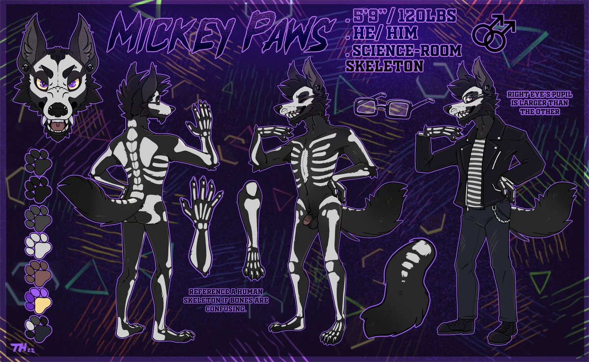 Oh MOMMA Look at his Fine-ass Bone Structure!

I'm honored that @mickey_paws  let me make his refsheet! I LOVED getting into the detail of his skeletal pattern! 💜💜💜