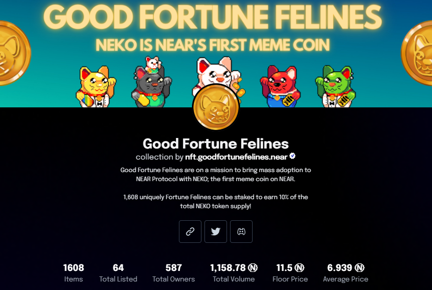 nekotoken_xyz's tweet photo. Miāo! Miāo! Good Fortune Felines have 2x floor price in 24 hours with less than 4% of the supply listed.

Think you've seen supply shock before? Wait until the Fortune Pool goes live in the coming days 👀

Join the fastest growing community on $NEAR today!
https://t.co/5wlv2y8ymo https://t.co/sb0hunEorK