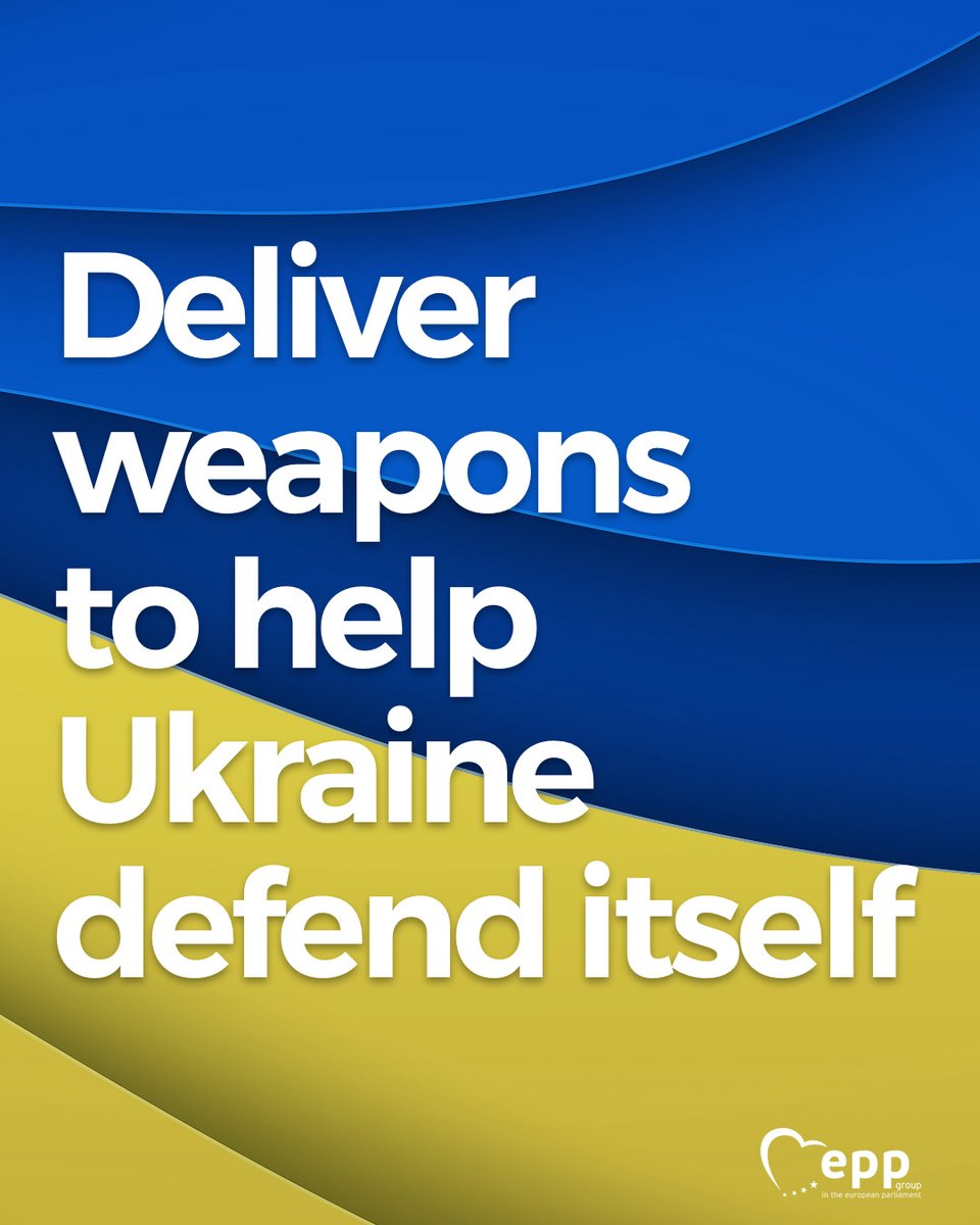 EPPGroup's tweet photo. We need delivery of weapons by the EU and Member States and help Ukraine to defend itself.
The EU should further use the European Peace Facility and all other possible means to help with weapons supply.
🔗 https://t.co/asXgJDj566
#EPP4EU #StandwithUkraine https://t.co/MJBZhyyrwr