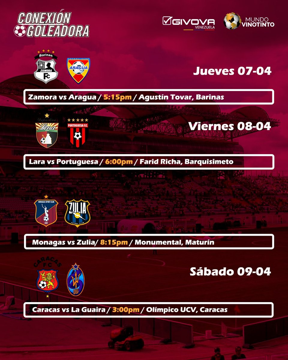 conexgoleadora's tweet photo. ¡LA PREVIA DE LA @LigaFUTVE ! 🙌🇻🇪

Como es costumbre, por acá te dejamos los horarios y partidos de la fecha 7️⃣ del fútbol venezolano. 🤩⚽

💬 Déjanos tus pronósticos 👀👇

📬La jornada de la #LigaFUTVE es cortesía de Givova Venezuela y @Mundo_Vinotint0 https://t.co/WUOWpmFV67