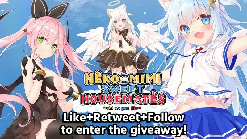 NEKO-MIMI SWEET HOUSEMATES Vol. 1 Flash giveaway! 
Like + Retweet + Follow to enter!
Winners will be picked tomorrow a bit before 12pm PST, make sure to get your entry in before then! 😸
You must be 18 years or older and have an account on Denpasoft to participate in the giveaway
