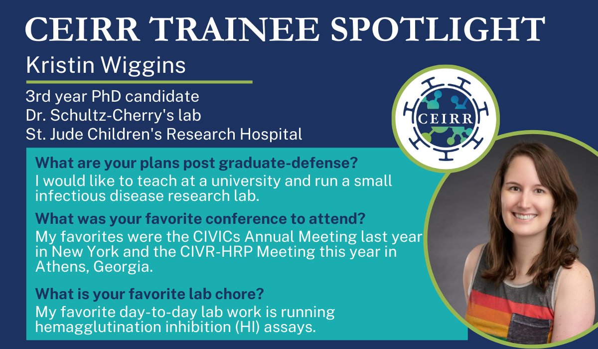 CEIRRNetwork's tweet photo. To celebrate Graduate Student Appreciation Week, the #CEIRR Network is spotlighting our trainees! Today we want to give a shoutout to @KristinWiggins1 in @SSCLabQuips at @StJudeResearch. Kristin is from Arizona and received both her undergrad and masters from @NAU.
#CEIRRTrainees https://t.co/kUdLBscaQP