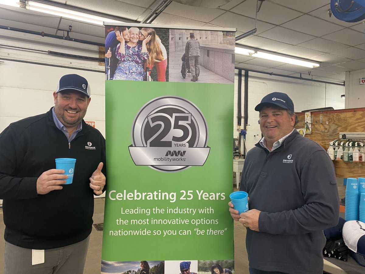 Drivergevi's tweet photo. We celebrated our 25th anniversary this afternoon at our Akron, Ohio plant! Thanks to our CEO @everett_bryan &amp; DVI President Mark Minatel for joining and adding a great mood with this photograph! #drivergevehicleinnovations #driverge https://t.co/Mje3rEd8XV
