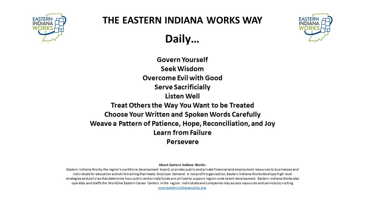 We can spend the limited days of our lives self-destructing, tap-dancing in manure, or flourishing. <a href="/EINworks/">Eastern Indiana Works | @EINWorks</a> believes that all are created to #flourish. Here are some guideposts...
