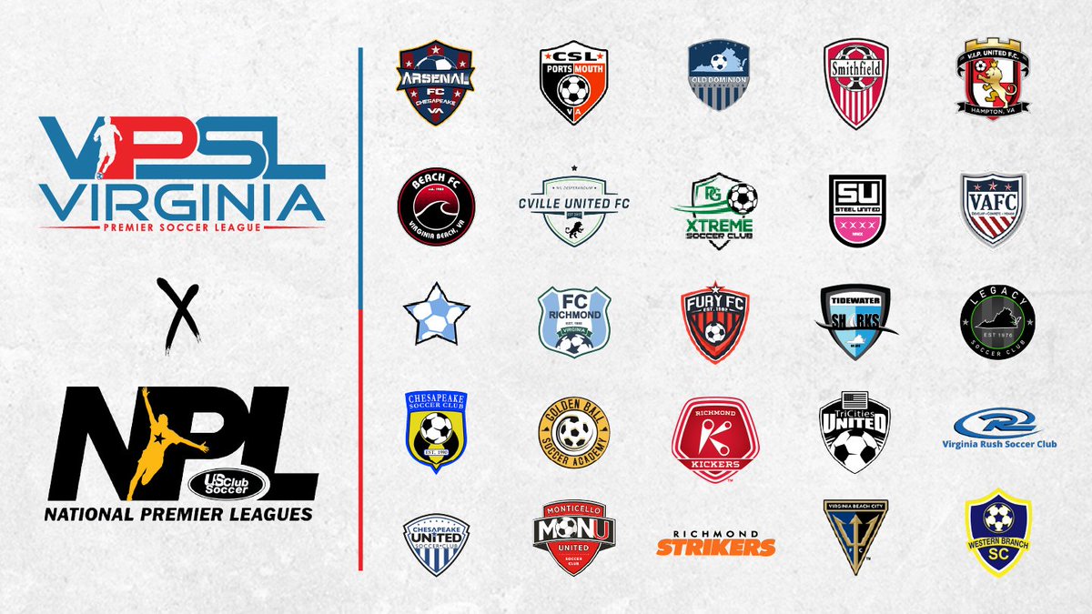 VirginiaPremier's tweet photo. The Virginia Soccer League (VSL) is launching a new team-based league for U10-U19 boys &amp; girls within the Virginia Premier Soccer League (VPSL). U13-U19 teams form the newest NPL providing national pathways and resources. Learn more at https://t.co/6qNY7izjur #VSLNPL https://t.co/uTiNZW1ndN