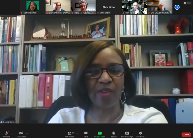 dsmithlibrarian's tweet photo. Today I'm listening to Dr. Donna Stokes talk about DEI in STEM spaces. #UNTFacSuccess @UNTFacSuccess https://t.co/0HQSD3YCdC