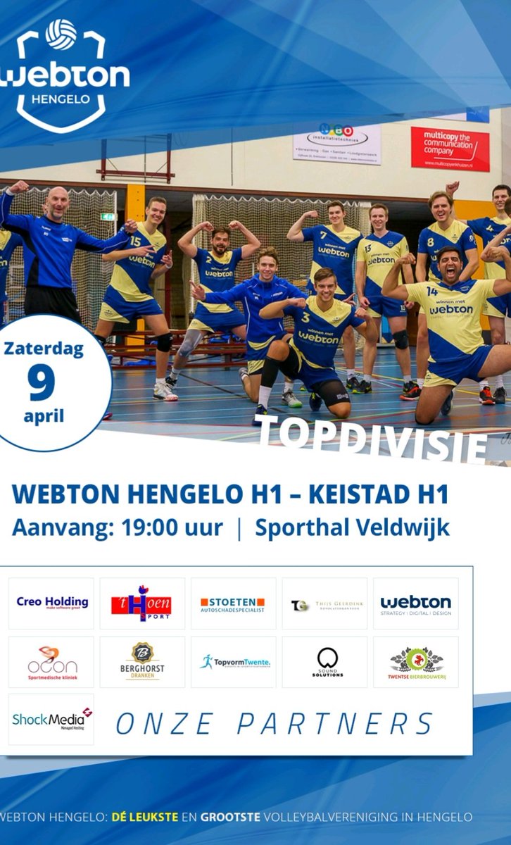 Zaterdag a.s. laatste wedstrijd #Topdivisie heren volleybal <a href="/webtonhengelo/">Webton Hengelo</a> versus <a href="/avvkeistad/">AVV Keistad</a> in Sporthal Veldwijk. 
Be there !