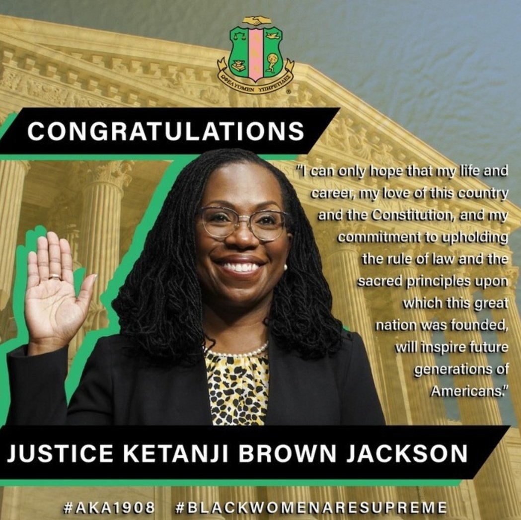 SouthCentralAKA's tweet photo. The South Central Region congratulates Judge Ketanji Brown on her Senate confirmation to become the first Black woman Supreme Court Justice. We look at you and know anything is possible. #AKA1908 #WeAreSouthCentral #JudgeKetanjiaabrown https://t.co/CFclxGabNT