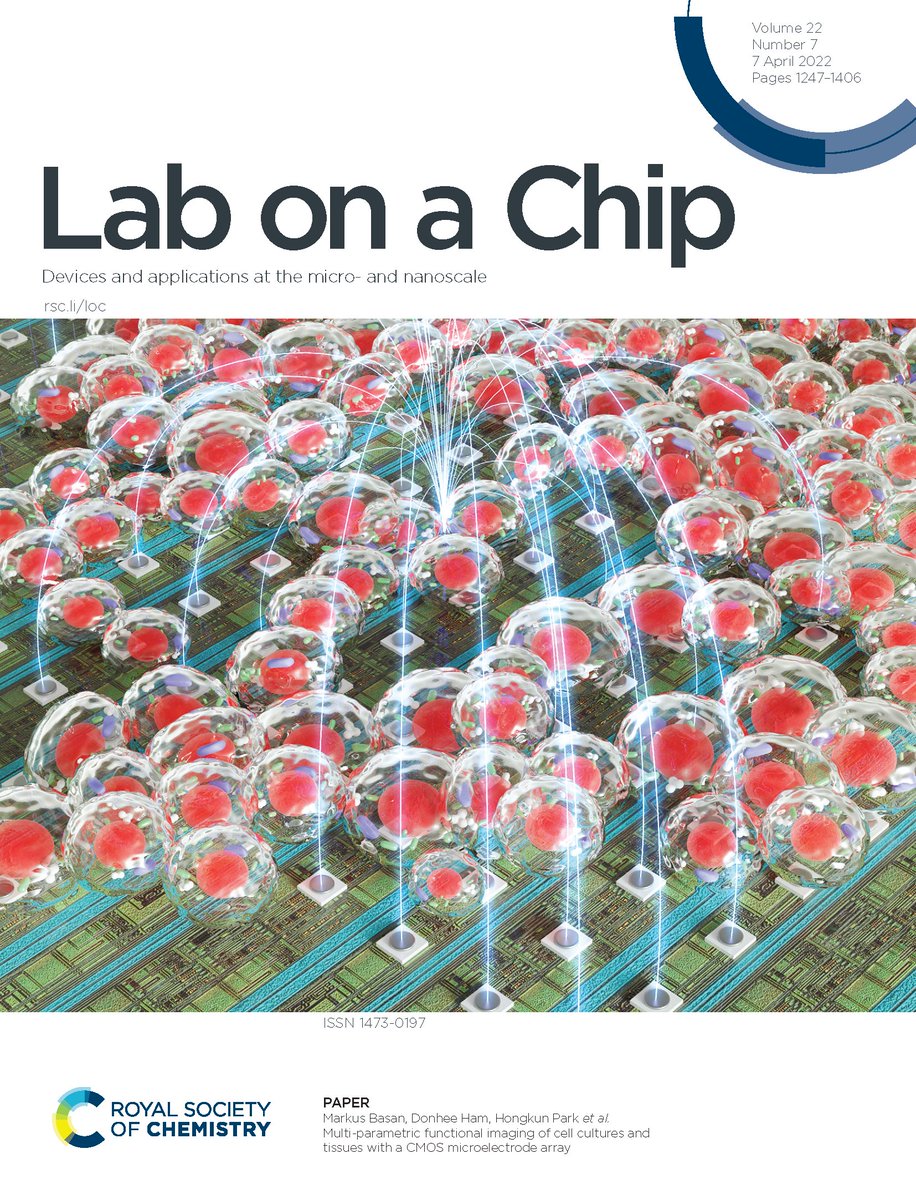 Our recent work on CMOS MEAs is featured on the inside front cover of the newest issue of Lab on a Chip! <a href="/LabonaChip/">Lab on a Chip</a> <a href="/RoySocChem/">Royal Society of Chemistry</a> <a href="/Dr_KevinC/">Kevin</a> <a href="/HarvardCCB/">Harvard Chemistry</a> rsc.li/3qDv0cd  #AcademicTwitter #AcademicChatter #phdchat