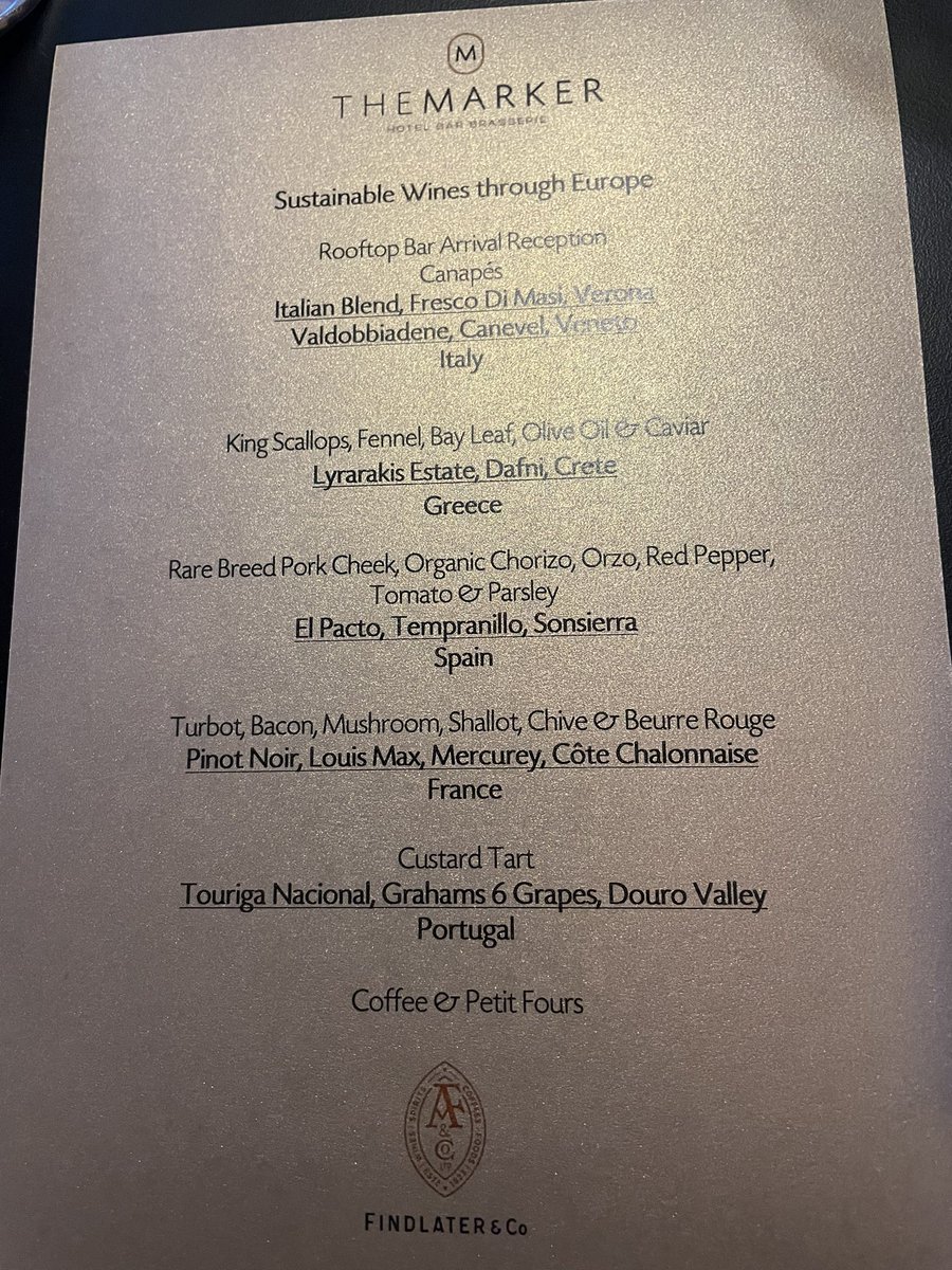 FindlaterandCo's tweet photo. So good to be back at the @themarkerhotel for our first wine dinner of the year….A sustainable journey through Europe #givewineafuture #sustainable @lyrarakis  @MasiWines @grahams_port https://t.co/pIYgdy0PEP