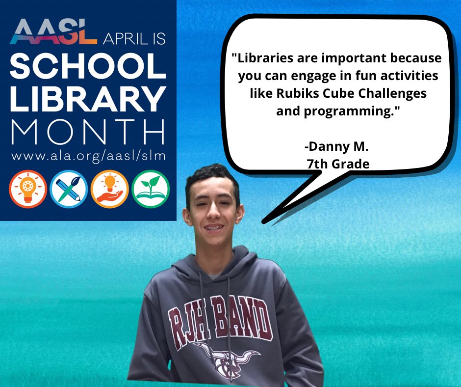 Did you know it’s School Library Month? Our <a href="/RJHlonghorns/">Reading Junior High</a> were asked why they thought libraries are important. Read what they had to say below. #AASLslm