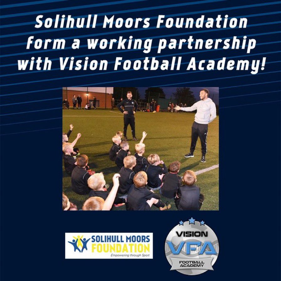 Vision_FA's tweet image. SOLIHULL MOORS PARTNERSHIP 💙💛

Glad to finally announce our big news! 
We have formed a partnership with Solihull Moors and their youth and junior section. 
We will be rolling out new sessions based at the 4G pitch at the Solihull Moors ground with first team player visits 💙💛