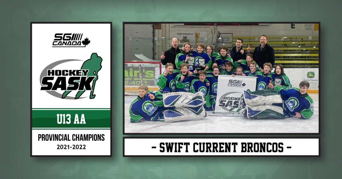 hockeysask's tweet photo. 🏆🏒 @SGI_CANADA PROVINCIAL CHAMPIONS 🏒🏆

DIVISION➡️UNDER-13 AA
TEAM➡️SWIFT CURRENT BRONCOS

It was a back-and-forth affair in the final series between Swift Current and Tisdale. At the final buzzer, Swift Current was victorious and another banner was received with smiles. https://t.co/yutEotIJf3