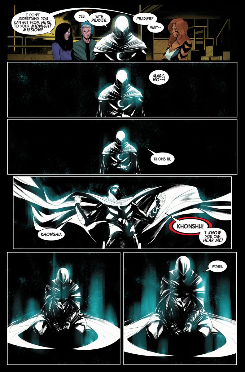 Marvel's tweet photo. Marc Spector must be truly desperate, because he has turned to his absolute last resort in his time of need. 🌙 Preview #MarvelComics' 'Moon Knight' #11 now: https://t.co/OgK3EtP74s https://t.co/ezZGjqT6Bw