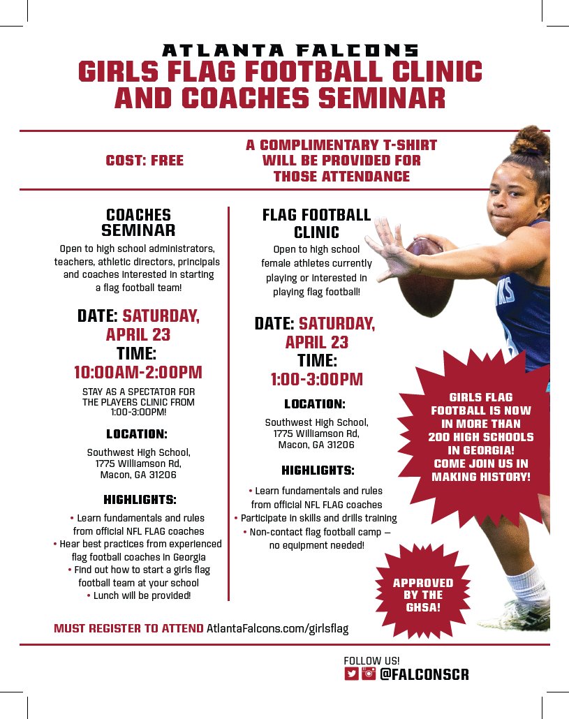 GHSA on Twitter "Register for free Atlanta Falcons Girls Flag Football