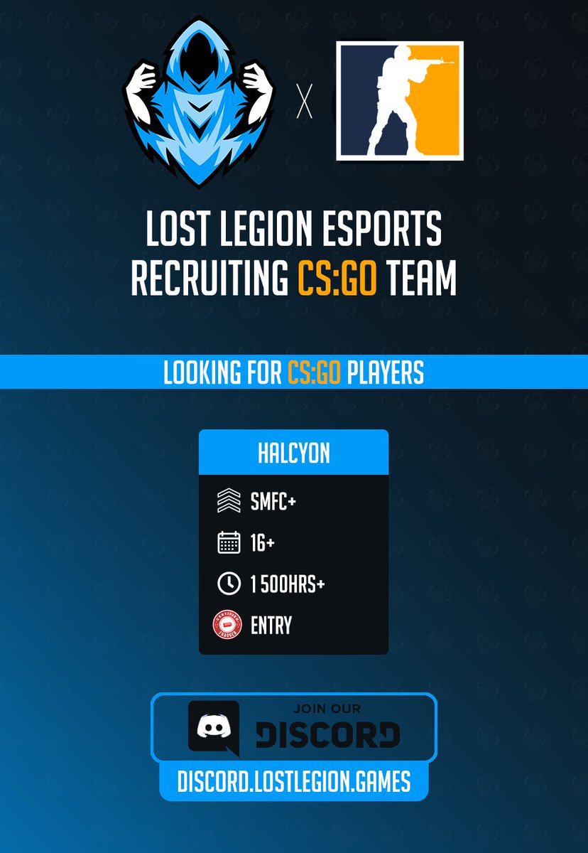 Good day fellow CSGO fans

Lost Legion E-sports is looking for a new player to join our Halcyon team.

If you are interested you may contact me via Facebook, WhatsApp 0766412986 or on our Discord.