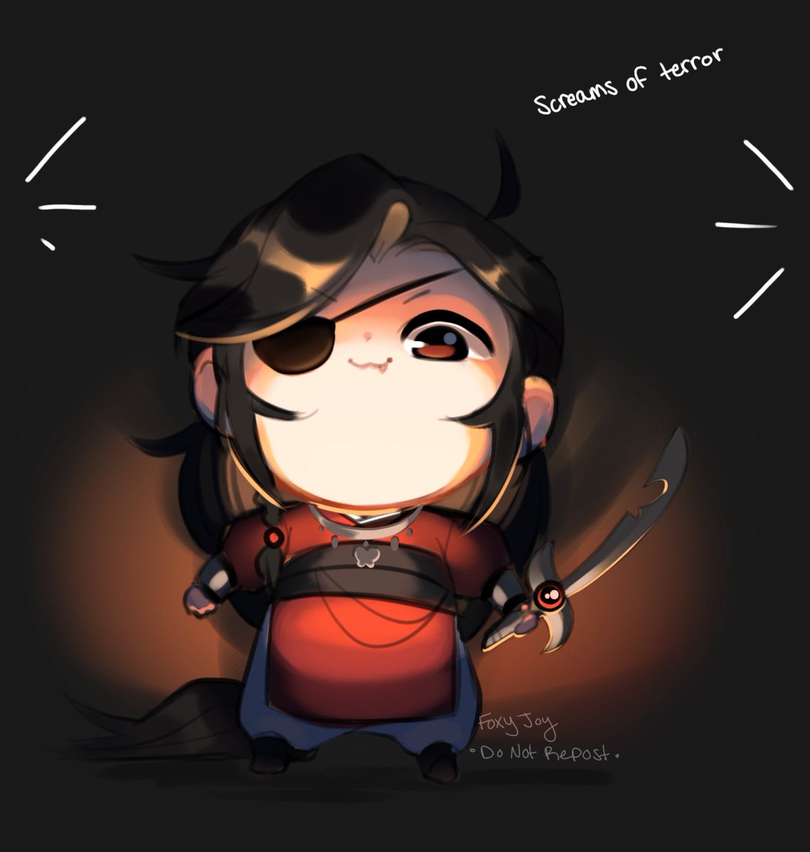 eyepatch male focus 1boy solo chibi weapon black hair  illustration images