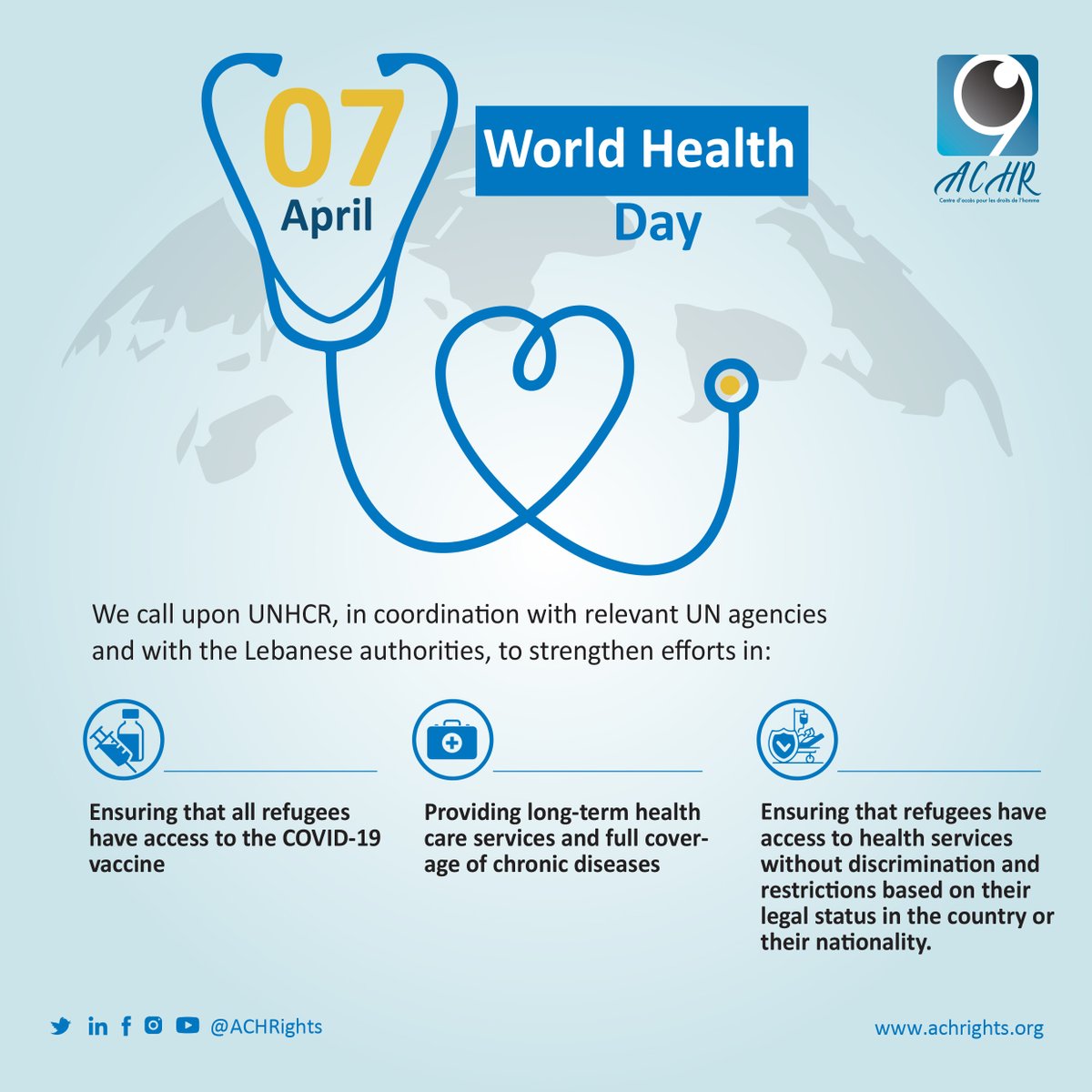 ACHRights's tweet photo. Depriving #refugees of their right to access #health_services for reasons related to identification papers is not legally justified and remains a violation of Lebanon's duty to respect refugees' right to access health care. 
#world_health_day https://t.co/ryiUDPxm8s
