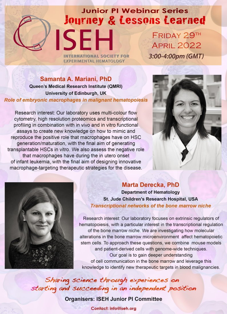 ISEHSociety's tweet photo. Our Junior PI Webinar Series continues on 29 April @ 9:00am US Central 🎉 Featuring talks from @marta_derecka and @SamantaAMariani, you don't want to miss it 👀 Registration is required 👉 sign up today! https://t.co/tvGgu5UYHh https://t.co/PhiNeYN2OO