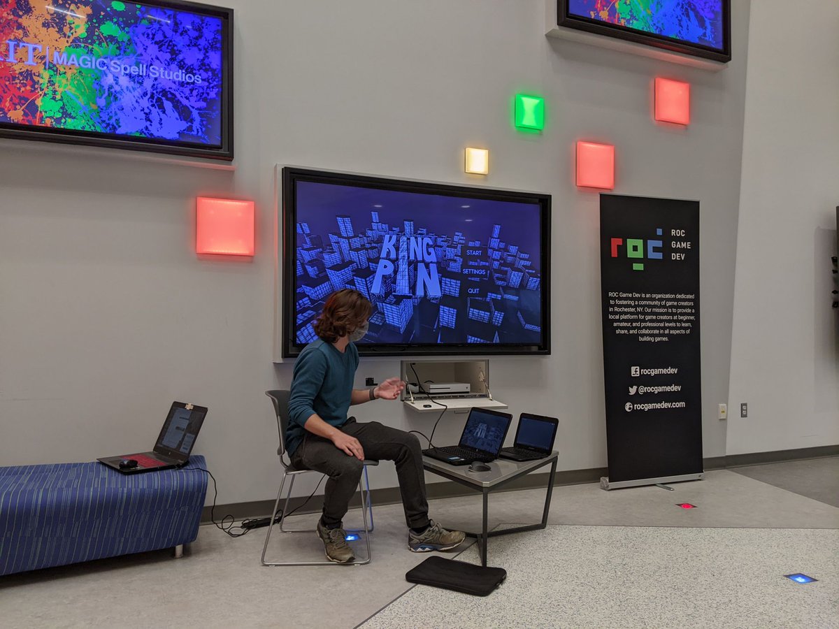 rocgamedev's tweet photo. Alright it's time for the RGD General Meetup sharing thread 🧵 Up first was Chris of @hortondev_chris sharing King Pin, a recent game jam entry. https://t.co/UV4O9XFngH