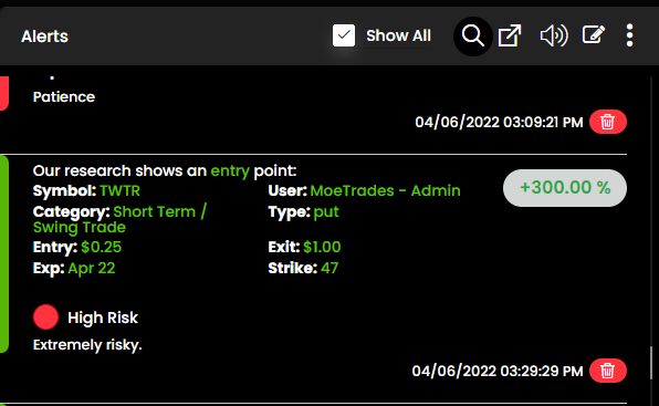 moetradesit's tweet photo. $TWTR Alerted 47$ puts yesterday on our app at .25$ and it hit a high of .69$ so far!! Download "FOT ALERTS" today! https://t.co/SHJpC9I0sR