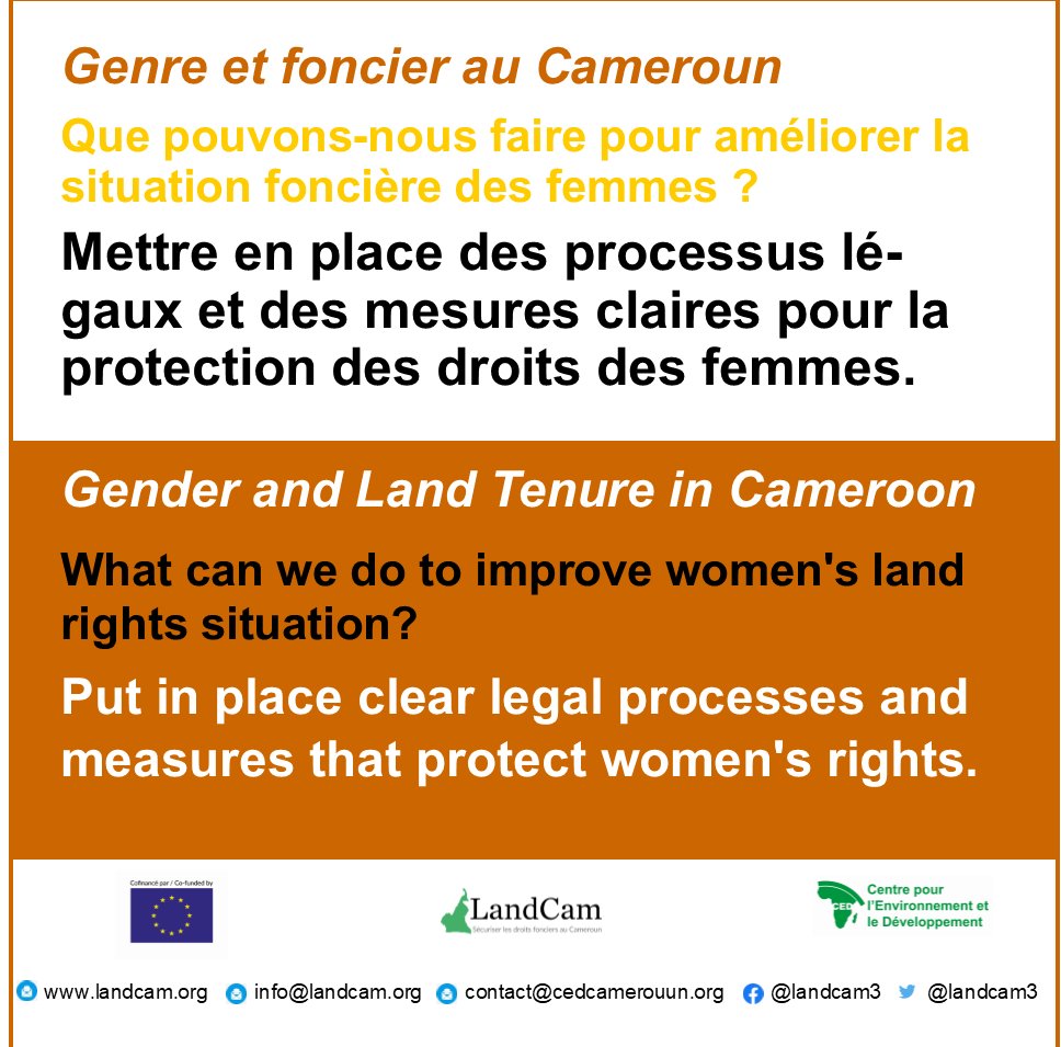 Webinaire - Genre et foncier au Cameroun : quelles recommandations pour la réforme foncière ? 
Webinar - Gender and Land Tenure in Cameroon : what recommandations for the land reform ? 
landcam.org