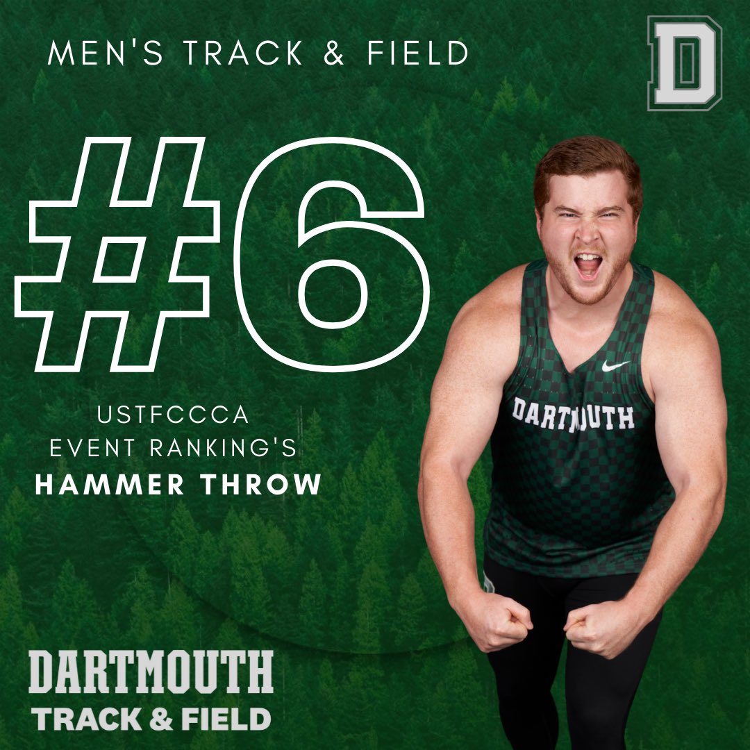 DartmouthTFXC's tweet photo. Have you heard? Dartmouth Track and Field has the #6 Men’s Hammer squad in the nation!! 🌲💪 #dartmouthstrong #gobiggreen https://t.co/5rzEZiqwSn